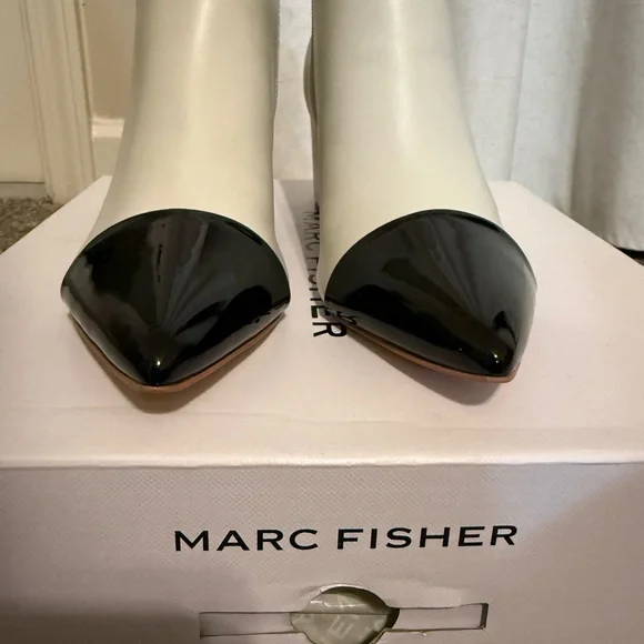 White Ankle Boot with Black Cap Toe - Picture 4 of 6